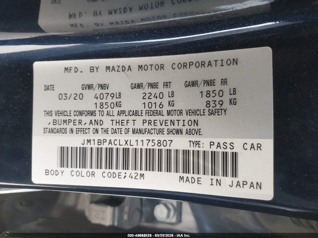 Mazda Mazda3 Select Package 2020 JM1BPACLXL1175807 Image 9