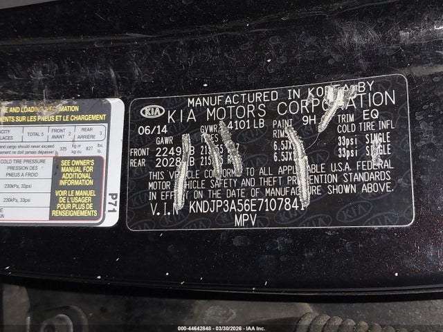 2014 Kia Soul + მანქანა იყიდება აუქციონზე, vin: KNDJP3A56E7107841, აუქციონის ნომერი: 44642848