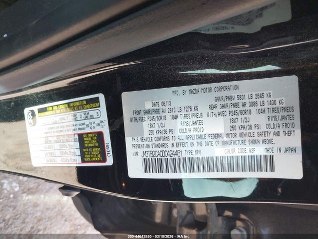 Продажа на аукционе авто 2013 Mazda Cx-9 Touring, vin: JM3TB2CA0D0424461, номер лота: 44642850