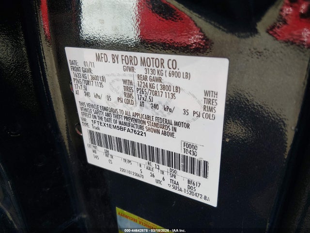 2011 Ford F-150 Stx მანქანა იყიდება აუქციონზე, vin: 1FTEX1EM5BFA76221, აუქციონის ნომერი: 44642878