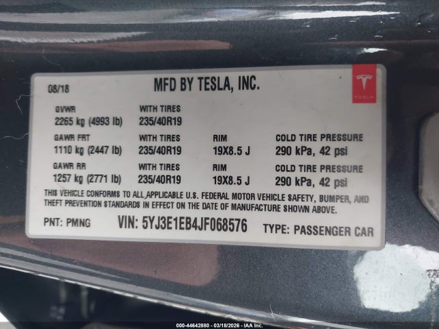 Aukcja sprzedaży 2018 Tesla Model 3 Long Range/performance, vin: 5YJ3E1EB4JF068576, numer aukcji: 44642880