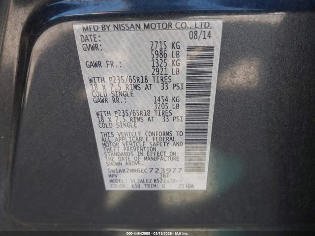 Nissan Pathfinder Sv 2014 5N1AR2MN6EC723977 Image 9