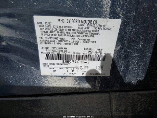 Aukcja sprzedaży 2018 Ford Taurus Sel, vin: 1FAHP2E89JG105675, numer aukcji: 44642942