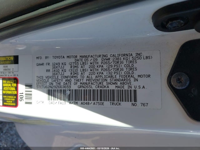 2009 TOYOTA TACOMA 5TETU62N29Z663659 Photo 8