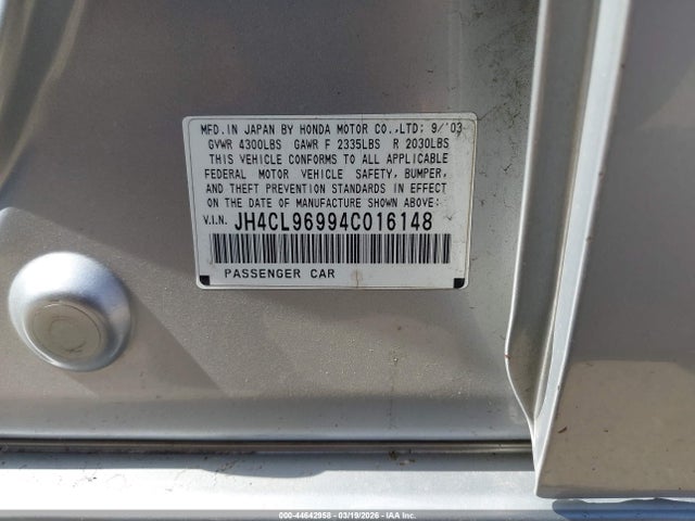 Auction sale of the 2004 Acura Tsx, vin: JH4CL96994C016148, lot number: 44642958