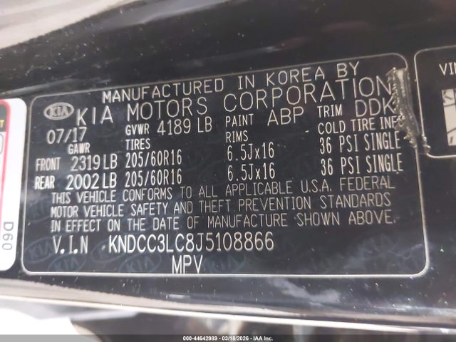 44642989 :رقم المزاد ، KNDCC3LC8J5108866 vin ، 2018 Kia Niro Ex مزاد بيع