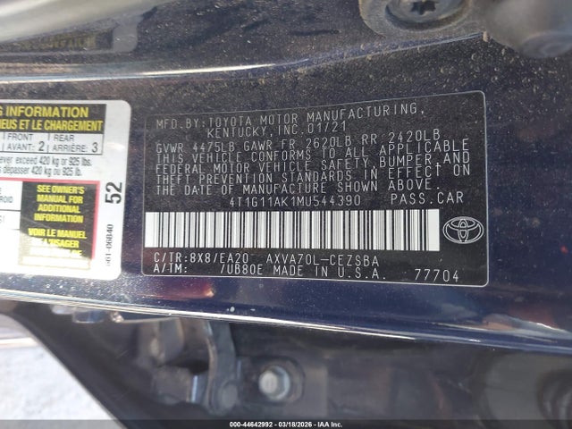4T1G11AK1MU544390 Toyota CAMRY SE