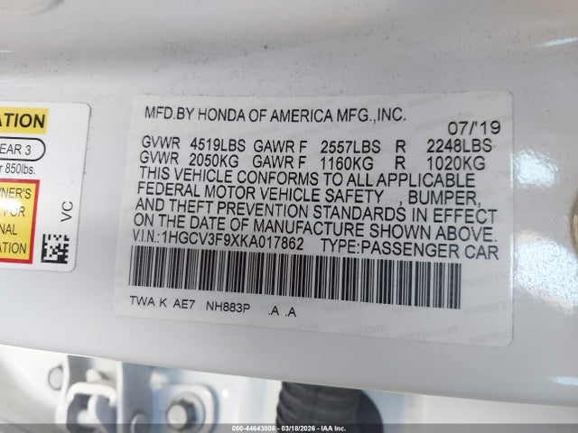 1HGCV3F9XKA017862 Honda Accord Hybrid Touring