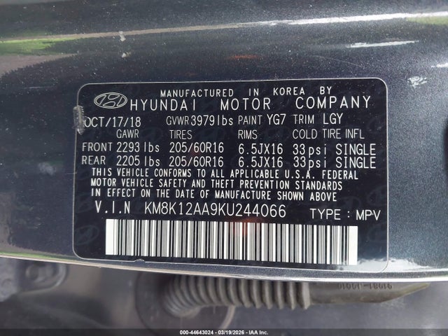 KM8K12AA9KU244066 Hyundai Kona Se