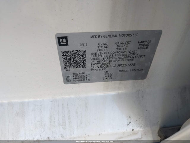 1GNSKBKC3JR110275 Chevrolet Tahoe Lt