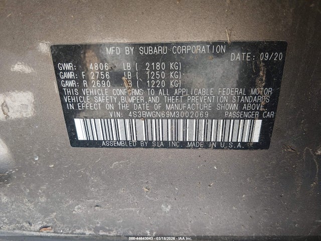 2021 SUBARU LEGACY 4S3BWGN69M3002069 Photo 8