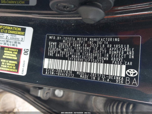 5YFBURHE3EP150229 Toyota COROLLA LE