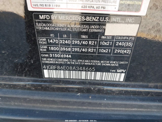 2008 Mercedes-benz Gl 550 4matic მანქანა იყიდება აუქციონზე, vin: 4JGBF86E08A348665, აუქციონის ნომერი: 44643051