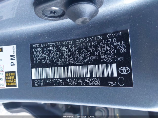 Aukcja sprzedaży 2024 Toyota Corolla Se, vin: JTDS4MCE5R3523277, numer aukcji: 44643077