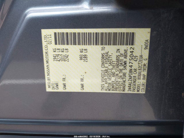 2011 NISSAN ALTIMA 1N4AL2AP1BN475042 Photo 8