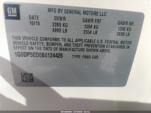 Продаж на аукціоні авто 2011 Cadillac Cts Premium, vin: 1G6DP5ED0B0124426, номер лоту: 44643084