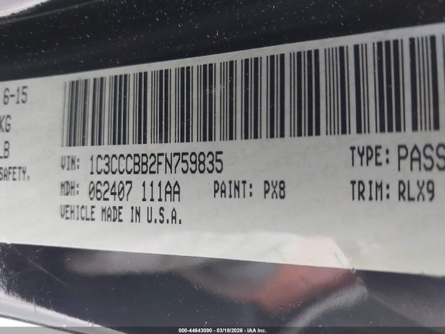 Продаж на аукціоні авто 2015 Chrysler 200 S, vin: 1C3CCCBB2FN759835, номер лоту: 44643090