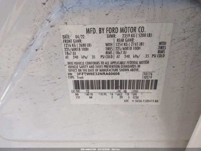 Ford Maverick Lariat 2022 3FTTW8E32NRA60608 Image 9