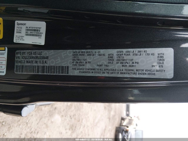 Aukcja sprzedaży 2021 Jeep Gladiator Sport S 4x4, vin: 1C6JJTAM4ML558448, numer aukcji: 44643112
