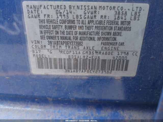 3N1AB7AP8EY273982 Nissan SENTRA SR