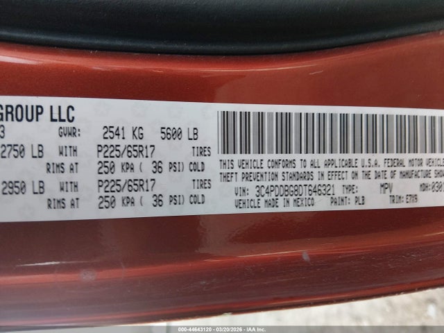 2013 Dodge Journey Sxt მანქანა იყიდება აუქციონზე, vin: 3C4PDDBG8DT646321, აუქციონის ნომერი: 44643120