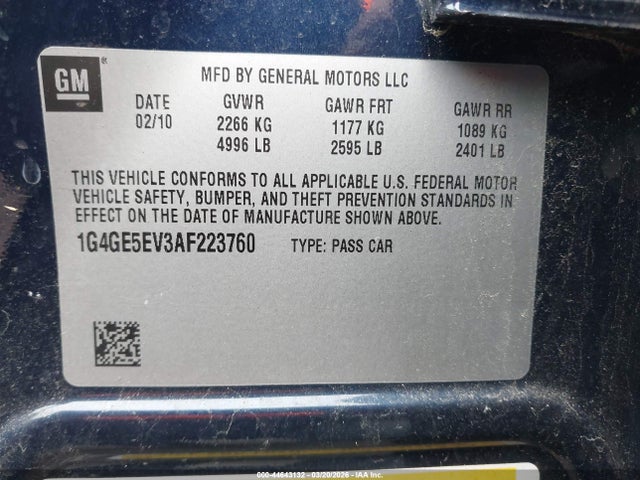 Продаж на аукціоні авто 2010 Buick Lacrosse Cxs, vin: 1G4GE5EV3AF223760, номер лоту: 44643132