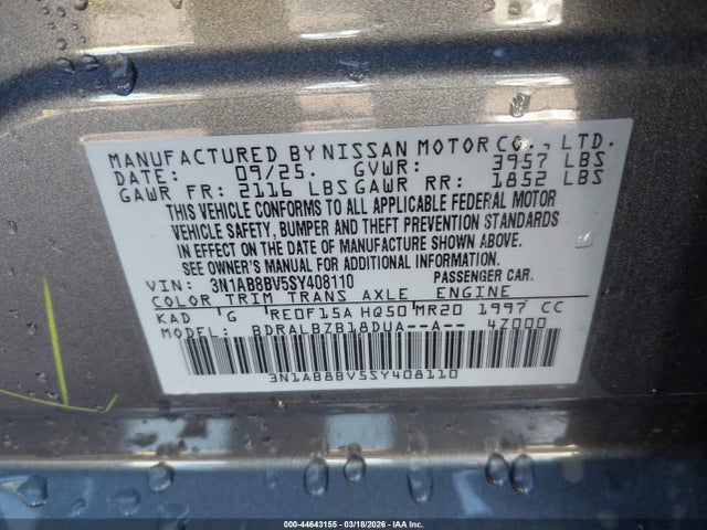 Nissan SENTRA S 2025 3N1AB8BV5SY408110 Image 9