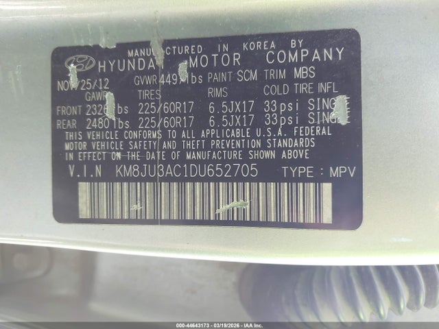 2013 HYUNDAI TUCSON KM8JU3AC1DU652705 Photo 8