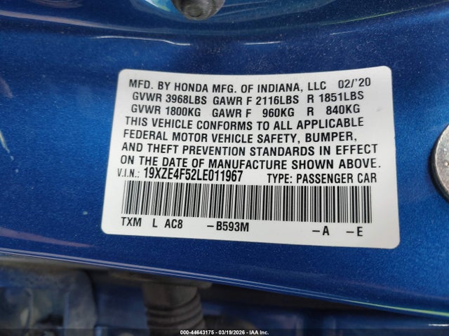 2020 HONDA INSIGHT 19XZE4F52LE011967 Photo 8