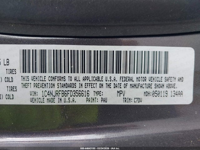 Продаж на аукціоні авто 2015 Jeep Patriot Latitude, vin: 1C4NJRFB6FD356616, номер лоту: 44643185
