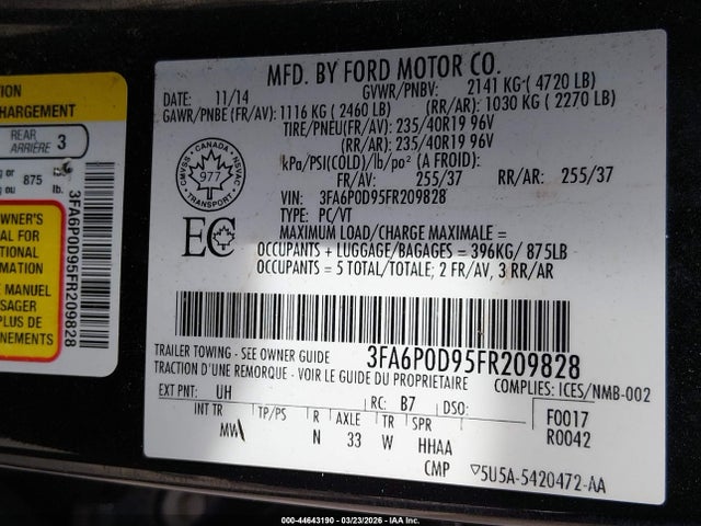 Ford Fusion Titanium 2015 3FA6P0D95FR209828 Image 9