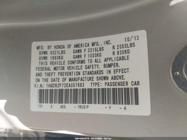 Honda ACCORD EX 2014 1HGCR2F72EA057693 Image 9