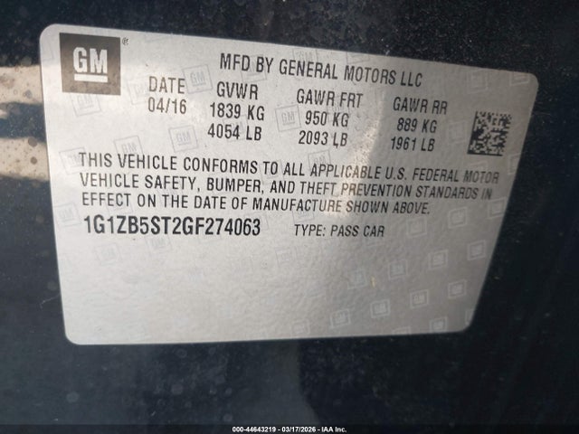 1G1ZB5ST2GF274063 Chevrolet MALIBU LS