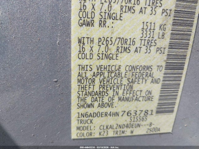 1N6AD0ER4HN763781 Nissan Frontier Sv