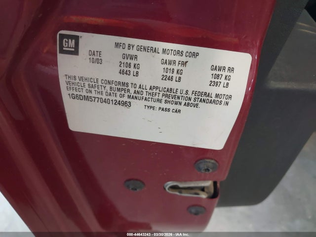 44643243 :رقم المزاد ، 1G6DM577040124963 vin ، 2004 Cadillac Cts Standard مزاد بيع