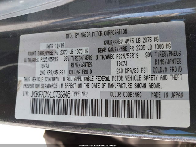 44643248 :رقم المزاد ، JM3KFADMXL0738846 vin ، 2020 Mazda Cx-5 Grand Touring مزاد بيع