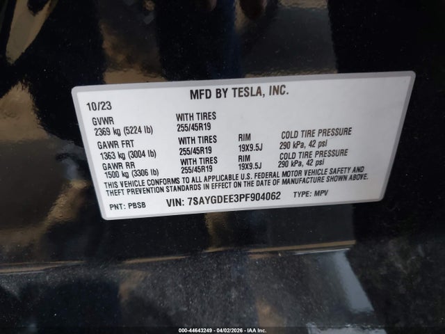 Aukcja sprzedaży 2023 Tesla Model Y Awd/long Range Dual Motor All-wheel Drive, vin: 7SAYGDEE3PF904062, numer aukcji: 44643249