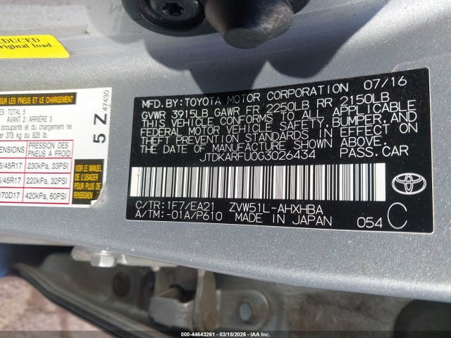 Toyota Prius Three Touring 2016 JTDKARFU0G3026434 Image 9