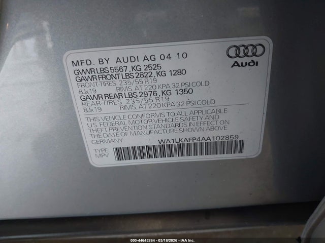 2010 AUDI Q5 WA1LKAFP4AA102859 Photo 8