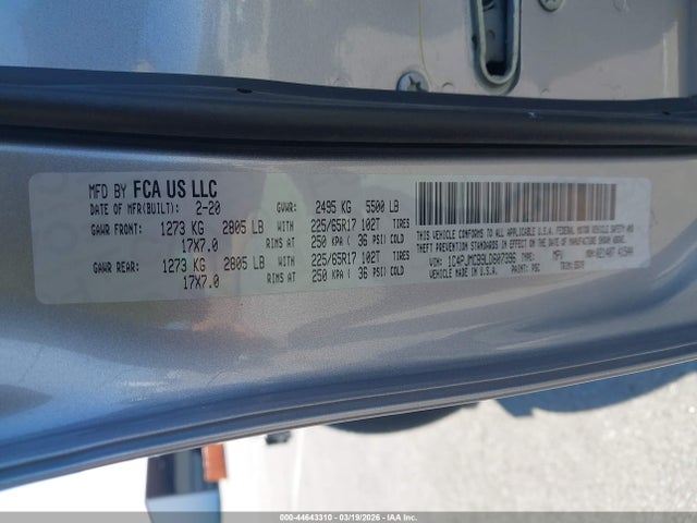 2020 Jeep Cherokee Latitude 4x4 მანქანა იყიდება აუქციონზე, vin: 1C4PJMCB9LD607396, აუქციონის ნომერი: 44643310