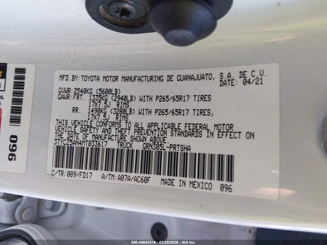 Aukcja sprzedaży 2021 Toyota Tacoma Trd Sport, vin: 3TYCZ5AN4MT033617, numer aukcji: 44643316