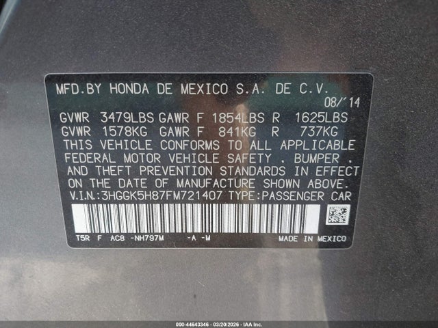 3HGGK5H87FM721407 Honda Fit Ex/ex-l