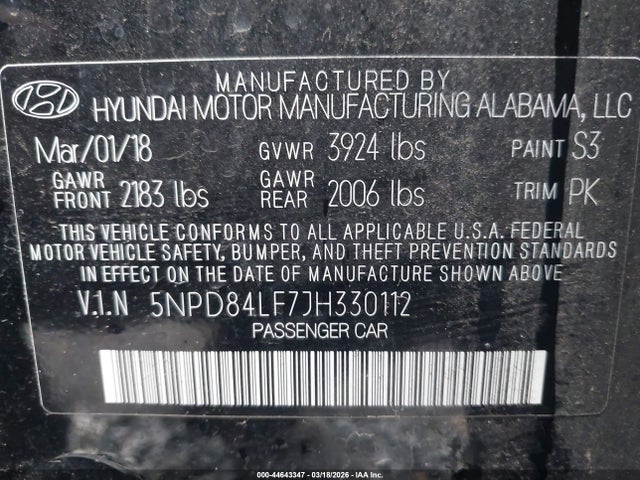 Hyundai ELANTRA SEL 2018 5NPD84LF7JH330112 Image 9