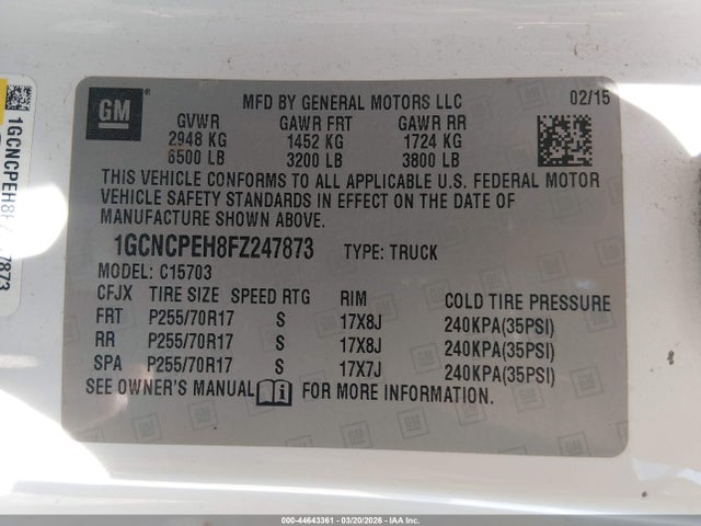 1GCNCPEH8FZ247873 Chevrolet Silverado 1500 Wt