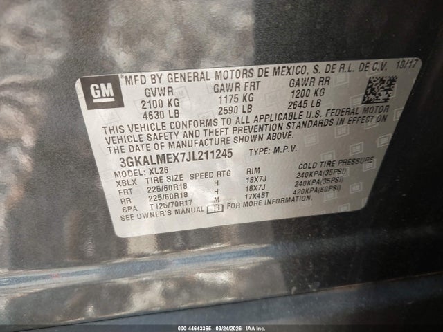 3GKALMEX7JL211245 GMC Terrain Sle