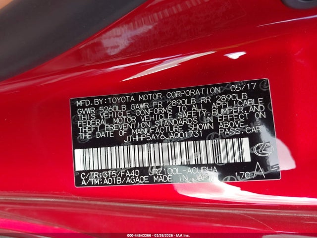 Продажа на аукционе авто 2018 Lexus Lc 500, vin: JTHHP5AY6JA001731, номер лота: 44643366