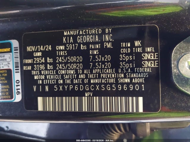 5XYP6DGCXSG596901 KIA Telluride S