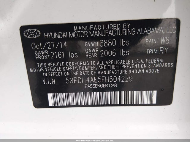 Hyundai ELANTRA SE 2015 5NPDH4AE5FH604229 Image 9