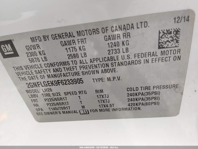 Chevrolet Equinox 2lt 2015 2GNFLGEK9F6233905 Image 9