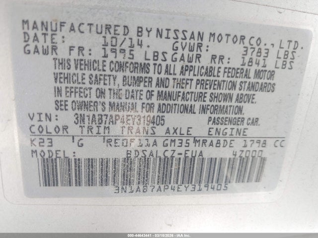 Nissan Sentra Fe+ S 2014 3N1AB7AP4EY319405 Image 9